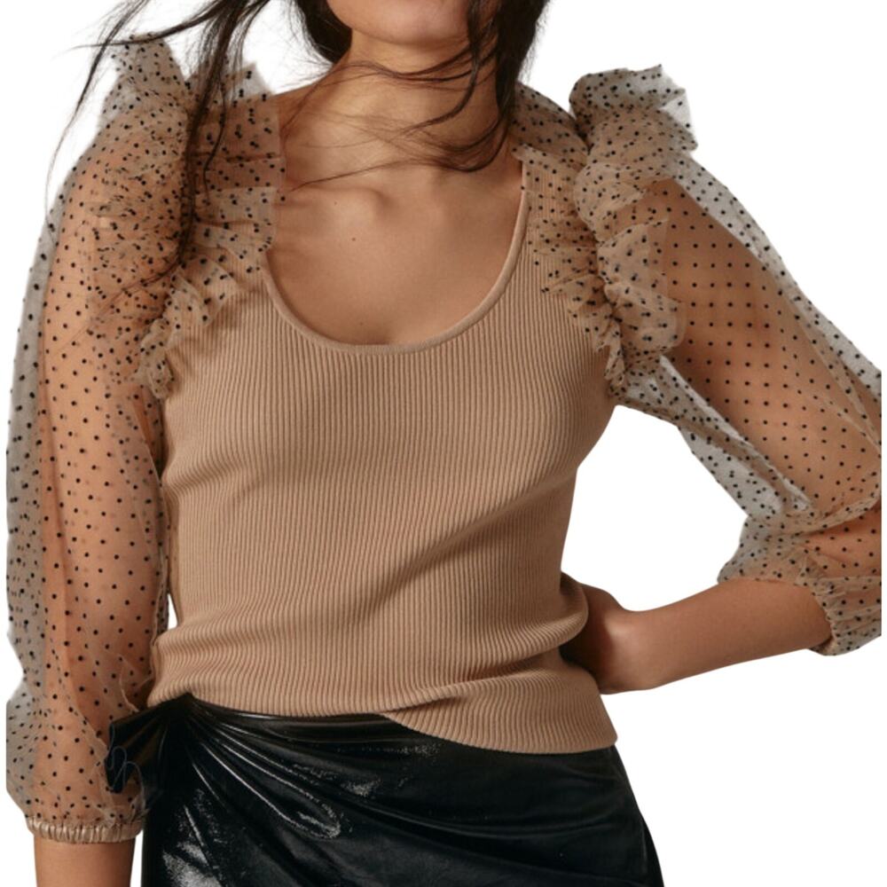 Dolan Chic Neutral Sheer Sleeve Sweater Top Size XXS